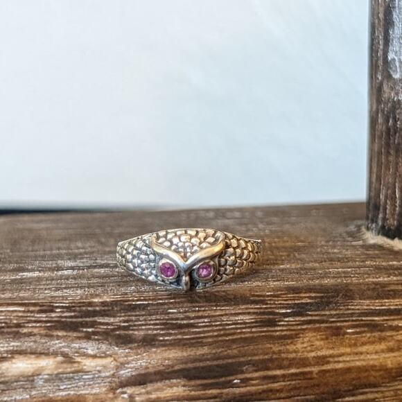 925 Sterling Red Spinel Eyed Owl Ring Sz 5-5.25 - Picture 8 of 8